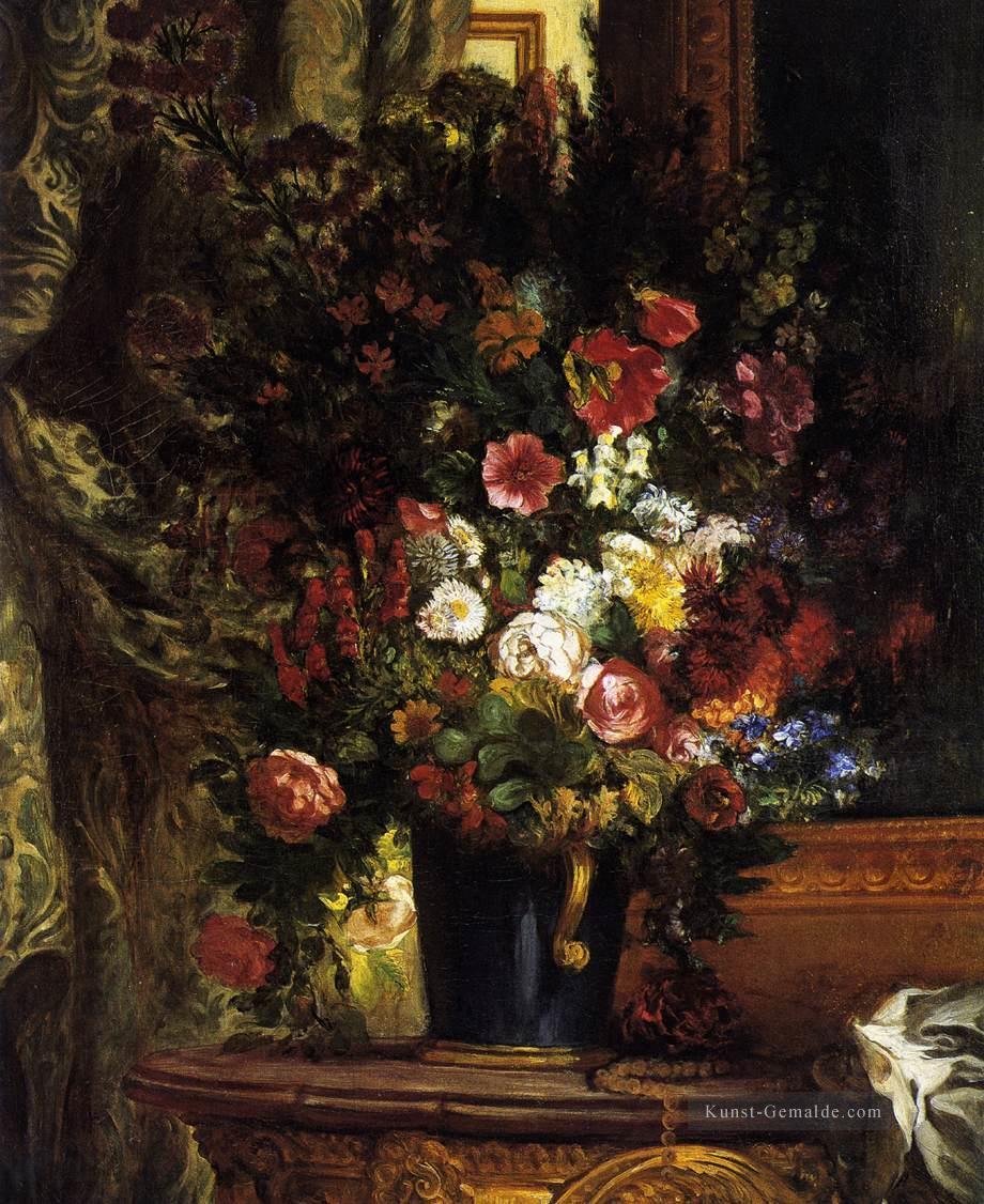 Eine Vase mit Blumen auf einer Konsole romantische Eugene Delacroix Ölgemälde